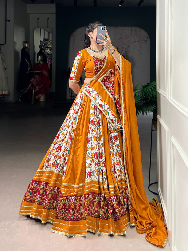 Womenline Mustard Color Pure Rayon Printed Silk Navratri