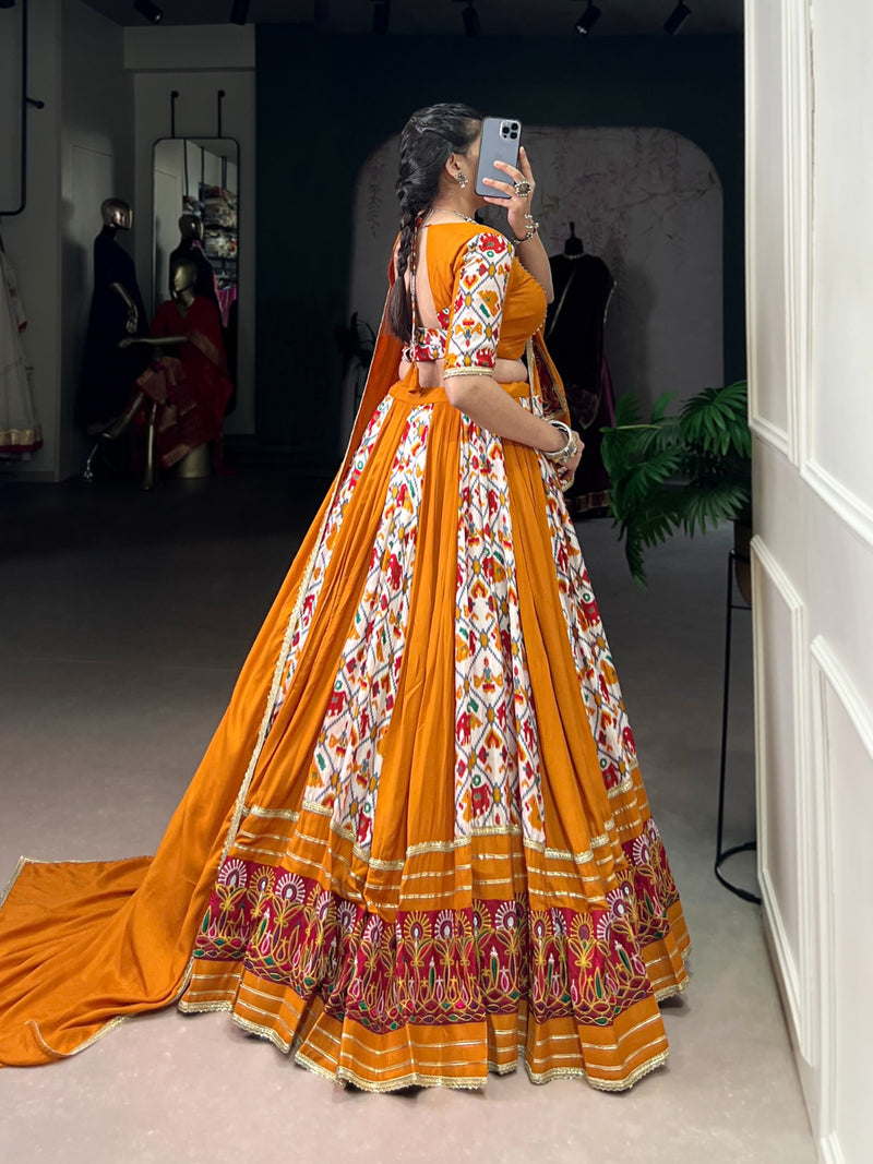 Womenline Mustard Color Pure Rayon Printed Silk Navratri