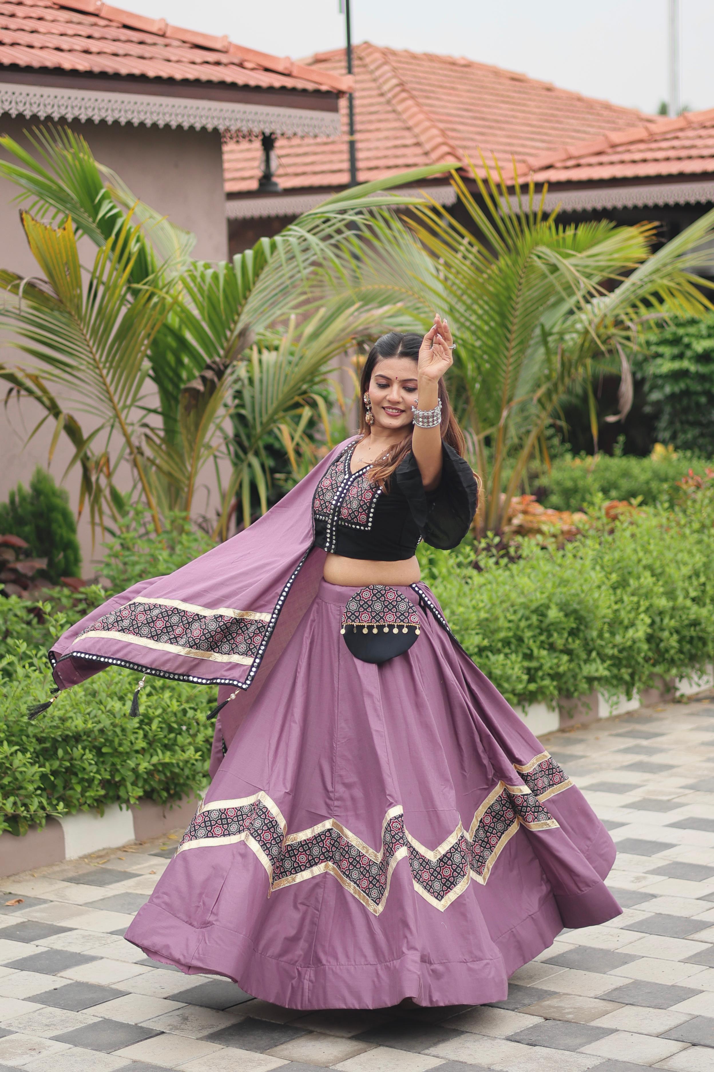 Womenline light Purple Color Cotton Navratri Lehenga Choli