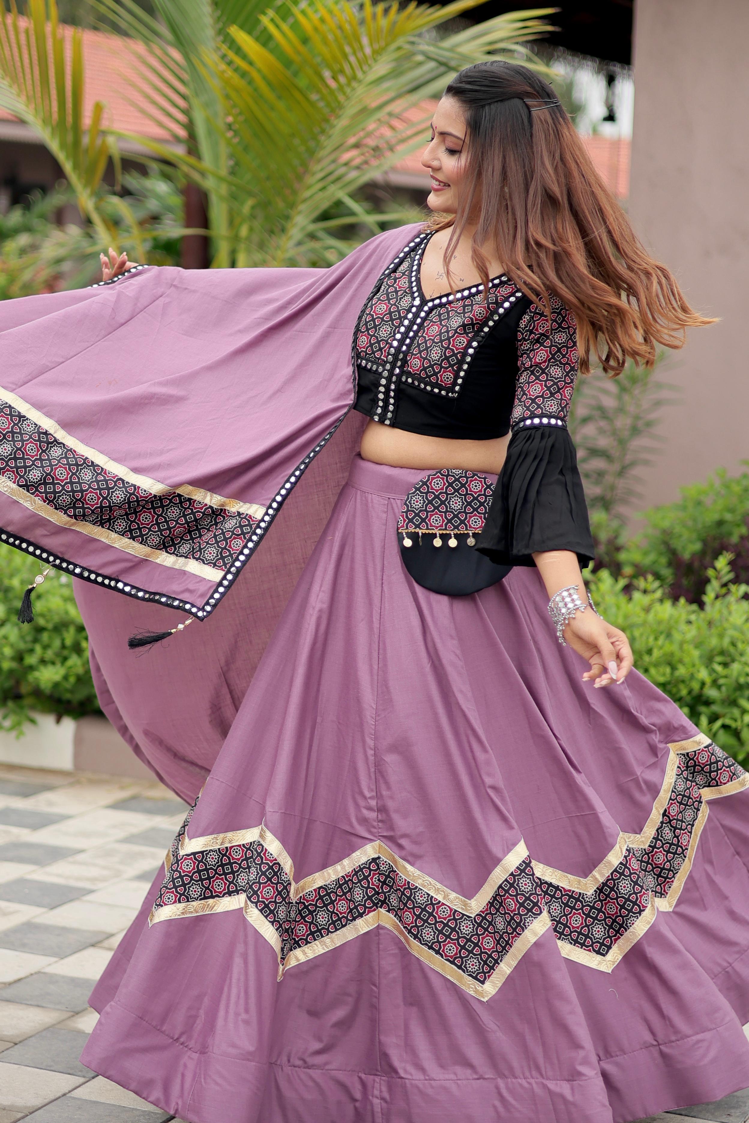 Womenline light Purple Color Cotton Navratri Lehenga Choli