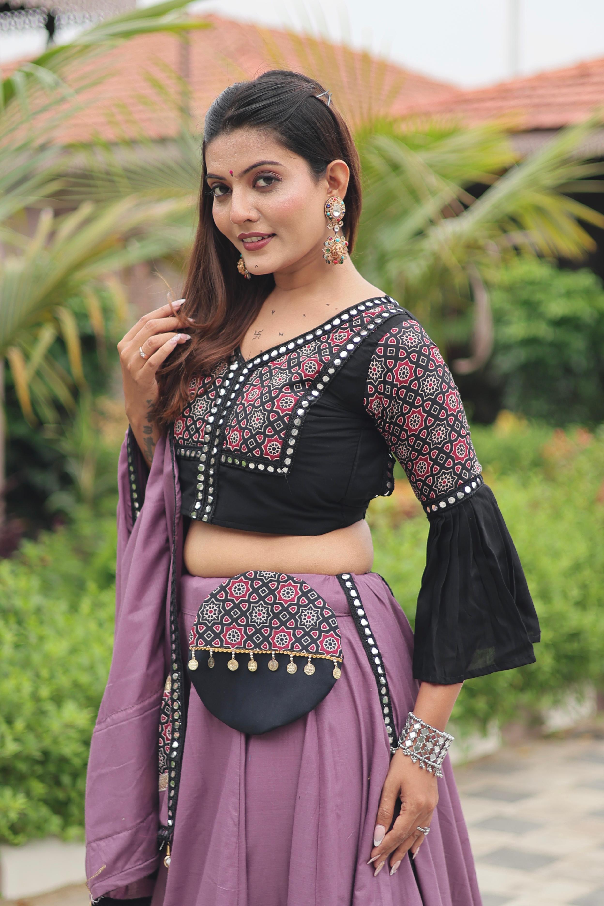 Womenline light Purple Color Cotton Navratri Lehenga Choli