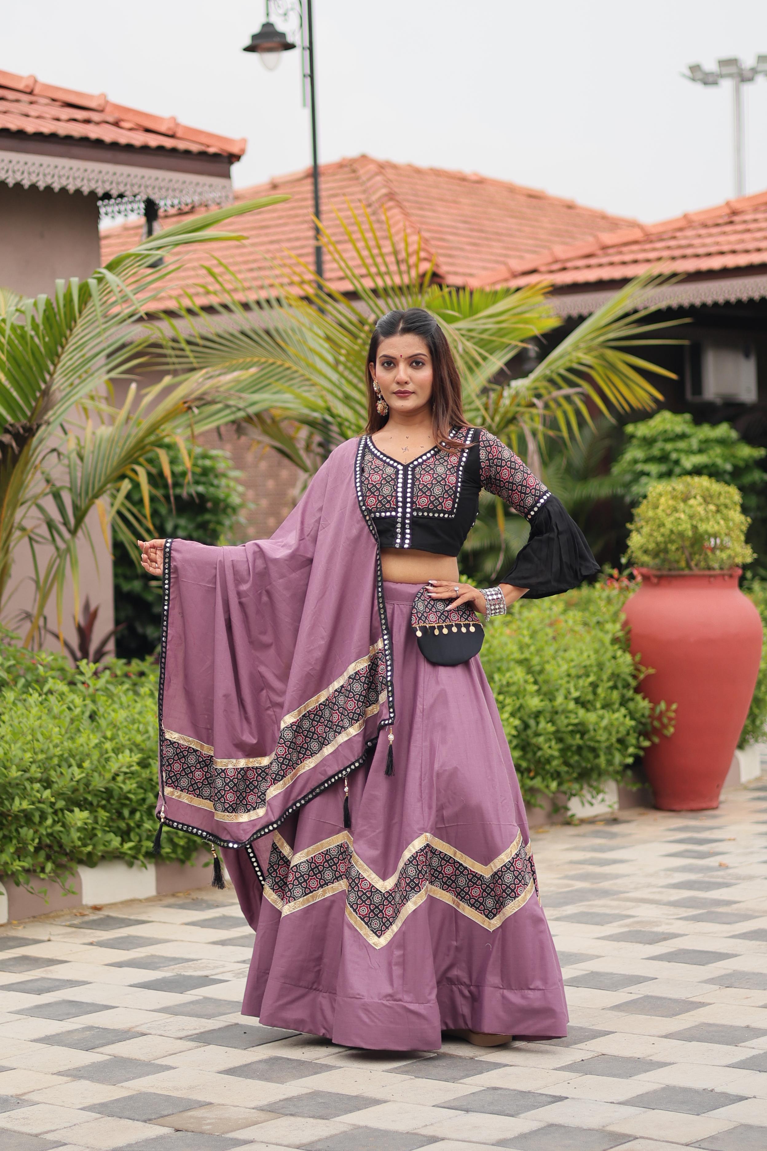 Womenline light Purple Color Cotton Navratri Lehenga Choli