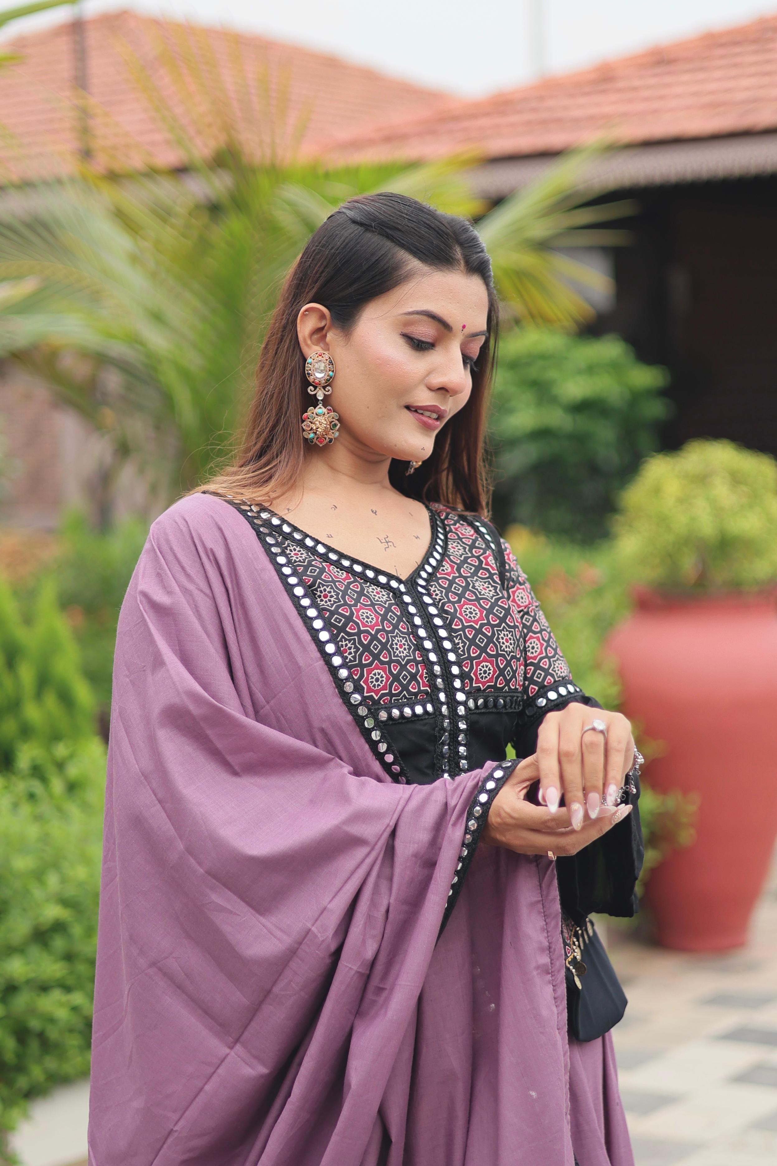 Womenline light Purple Color Cotton Navratri Lehenga Choli