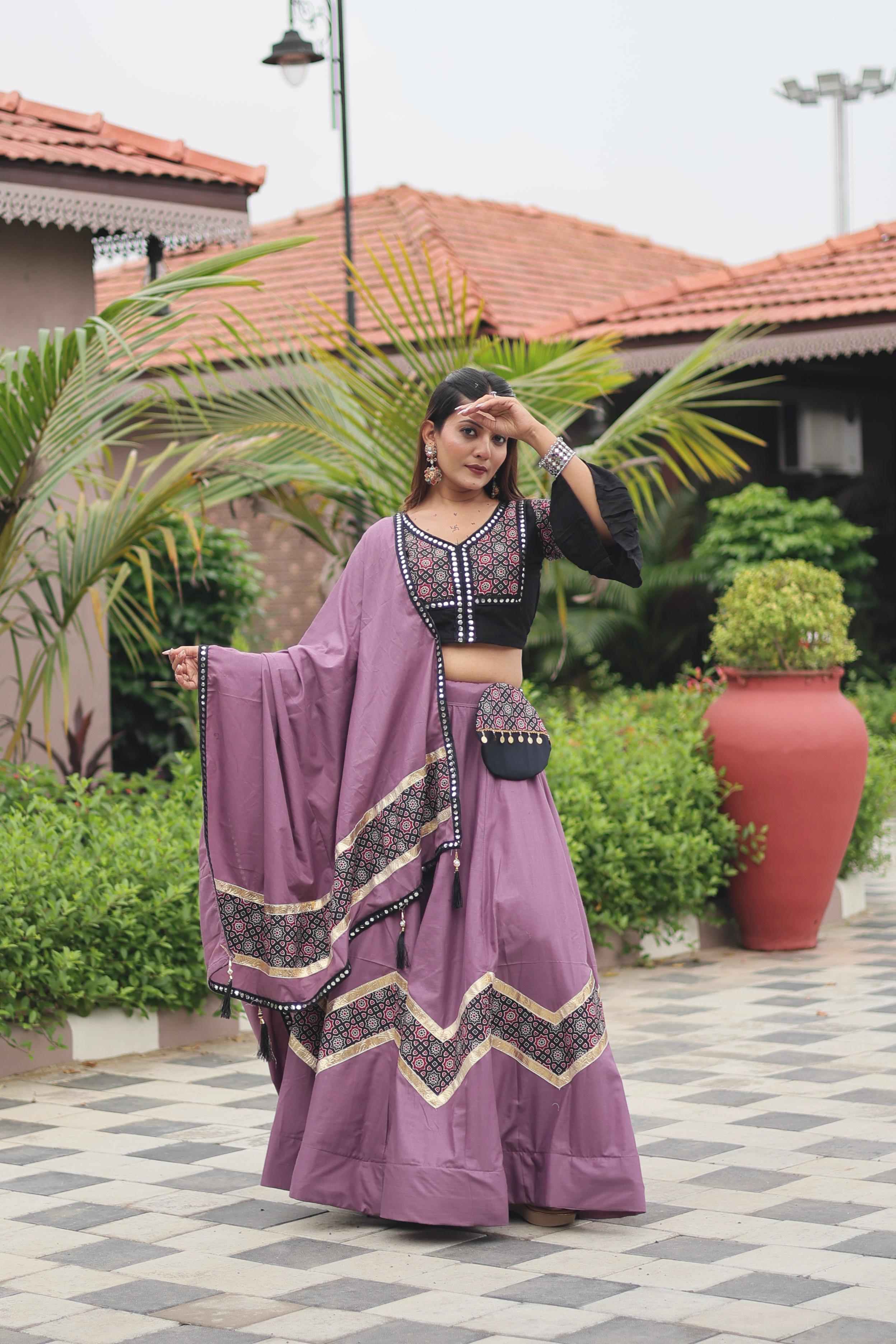 Womenline light Purple Color Cotton Navratri Lehenga Choli