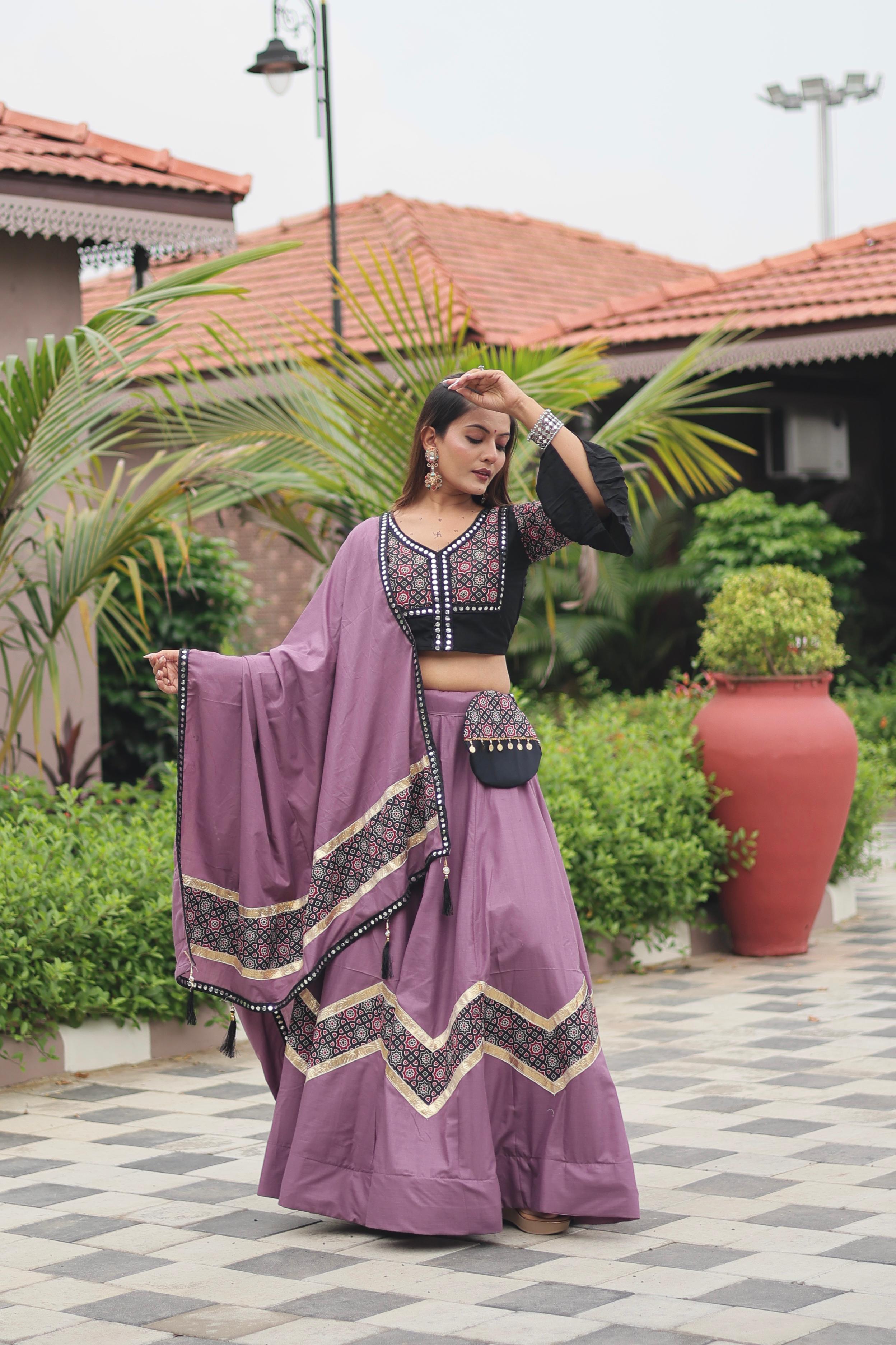 Womenline light Purple Color Cotton Navratri Lehenga Choli