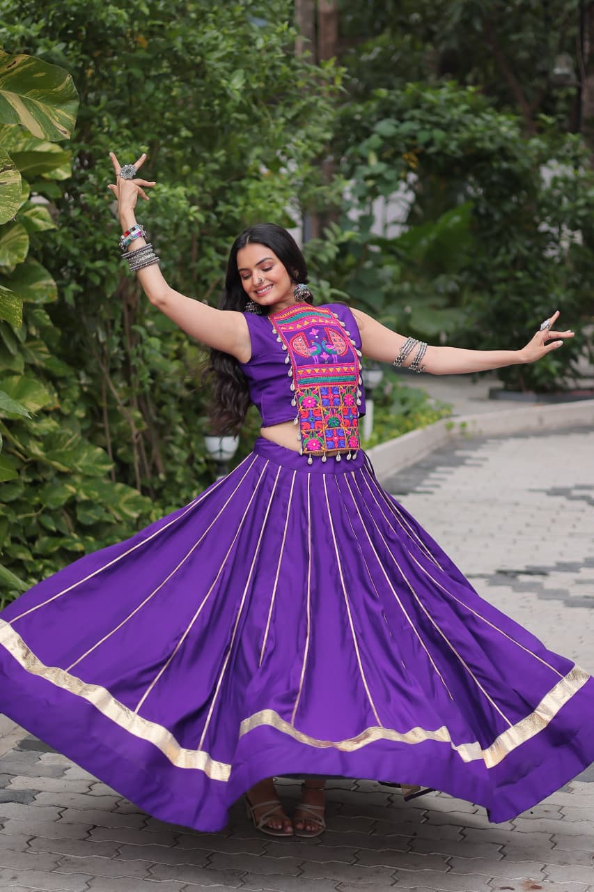 Womenline Purple Color Roman Attractive Gota Patti Navratri Lehenga Choli
