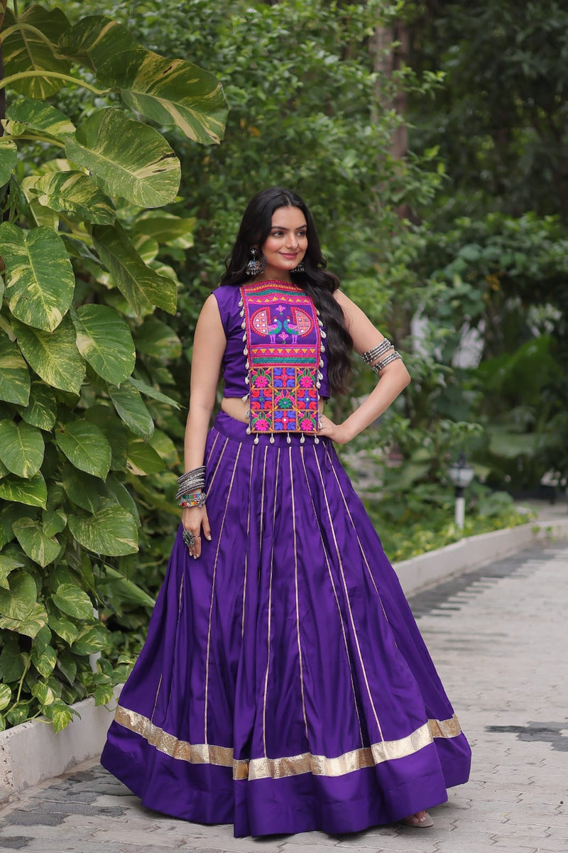 Womenline Purple Color Roman Attractive Gota Patti Navratri Lehenga Choli