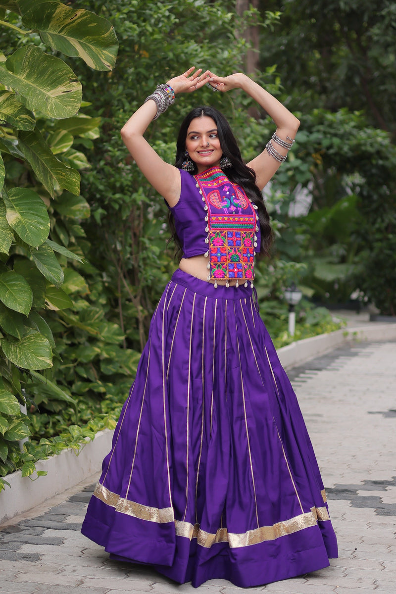 Womenline Purple Color Roman Attractive Gota Patti Navratri Lehenga Choli