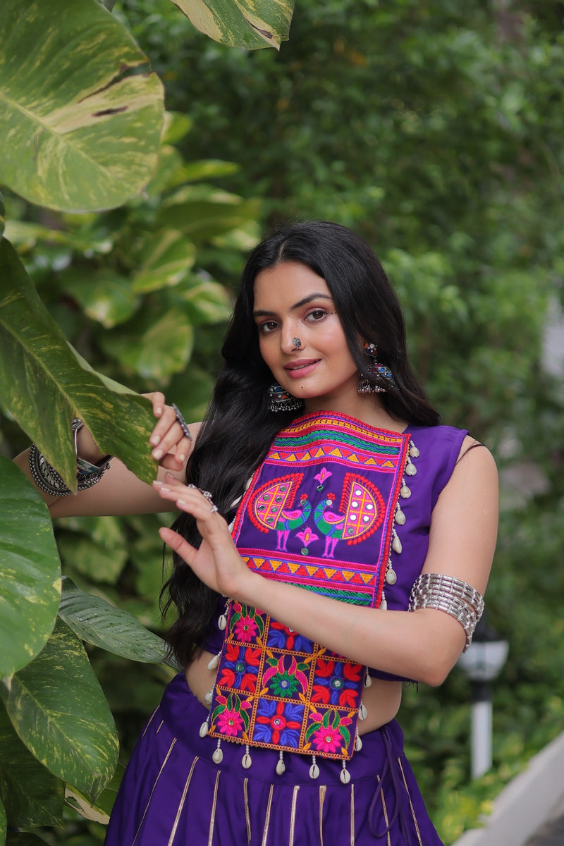 Womenline Purple Color Roman Attractive Gota Patti Navratri Lehenga Choli