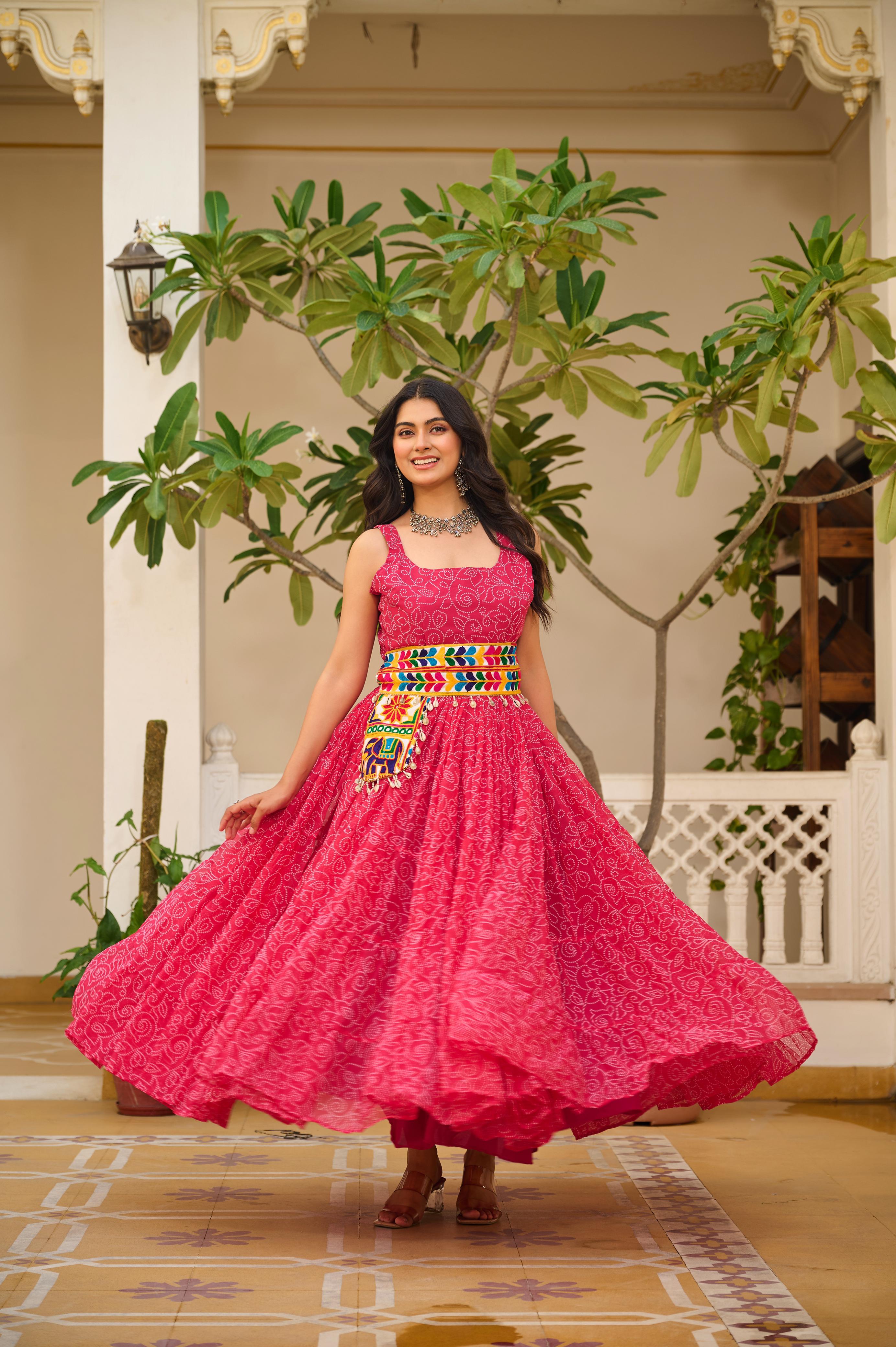 Womenline Pink Color Foux Georgette Navratri Gown