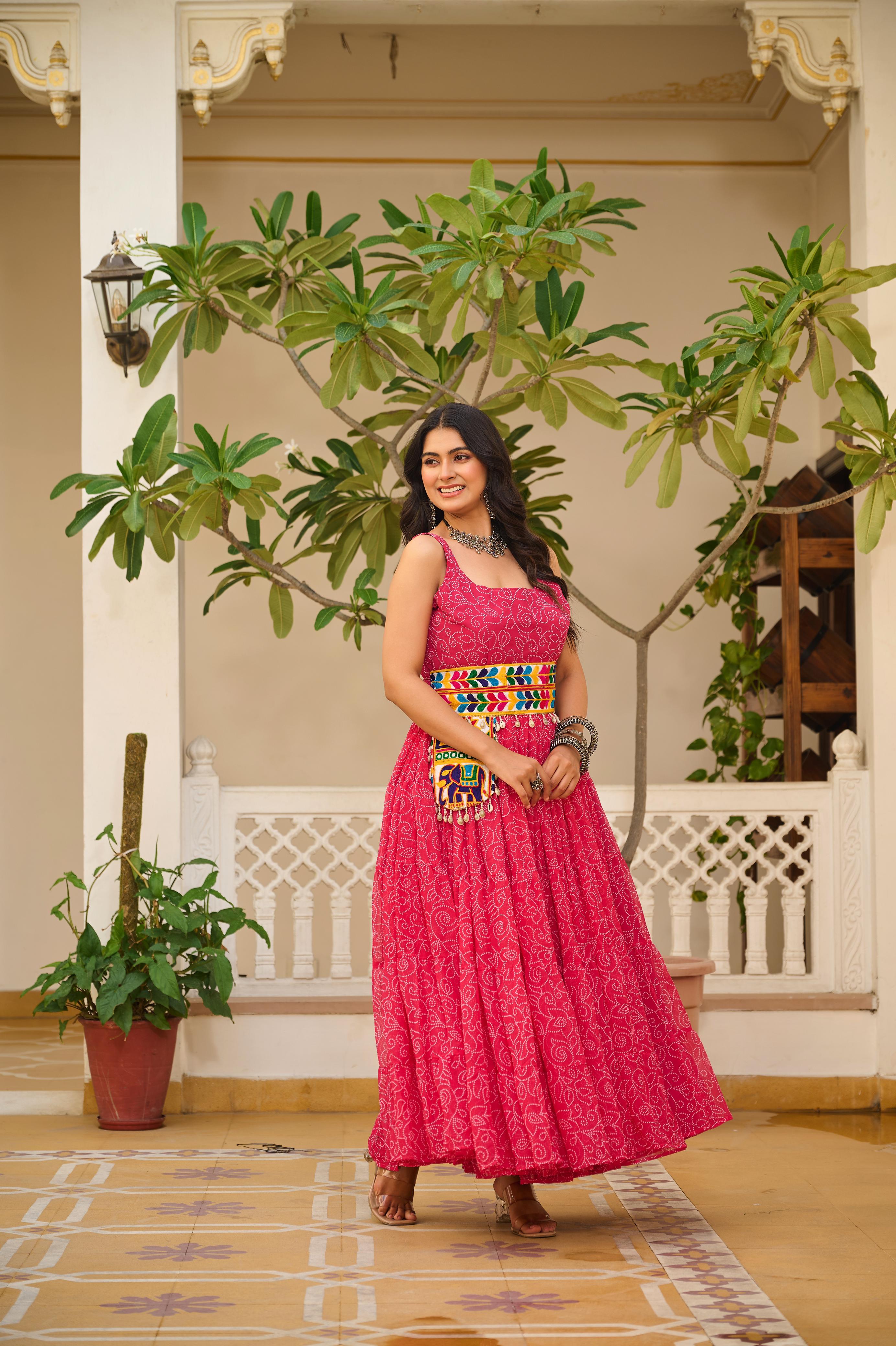 Womenline Pink Color Foux Georgette Navratri Gown