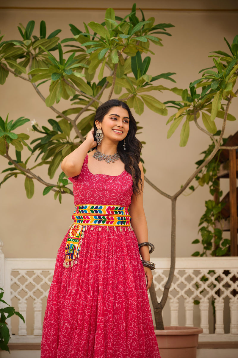 Womenline Pink Color Foux Georgette Navratri Gown