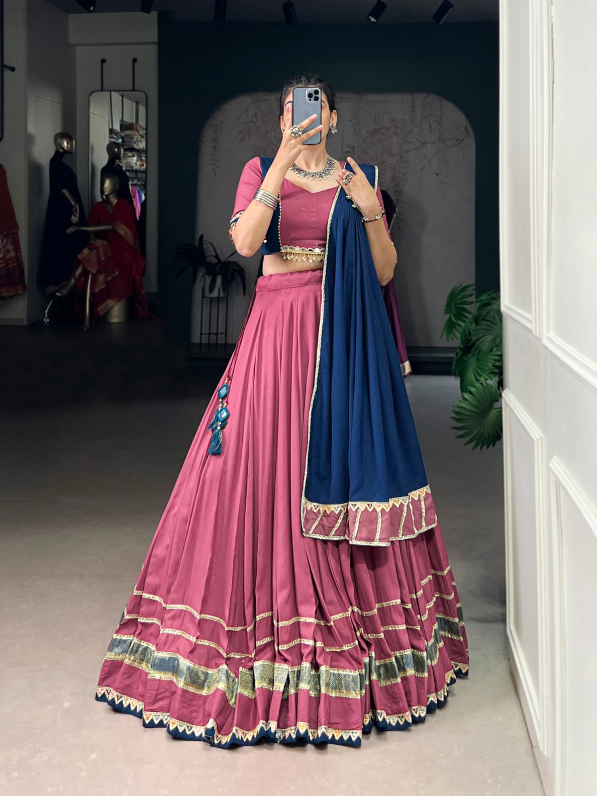 Womenline Elegant Dusty Pink Color Pure Rayon Navratri Lehenga Choli
