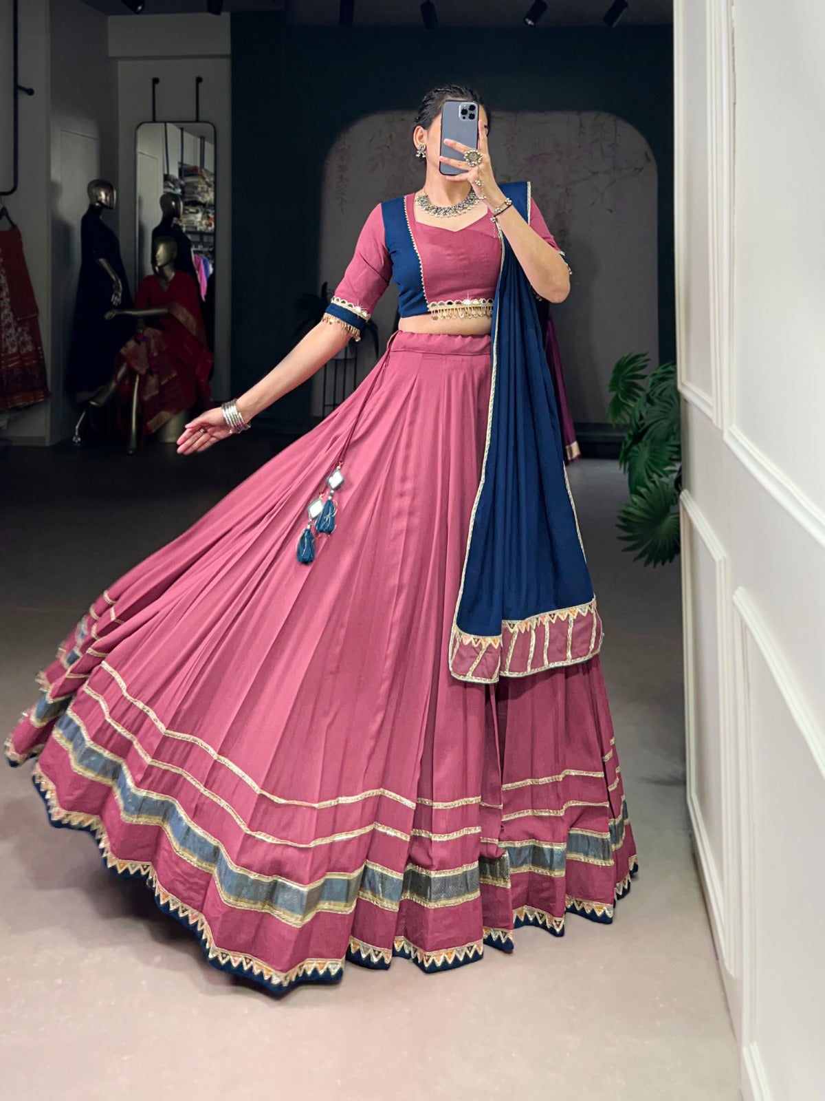 Womenline Elegant Dusty Pink Color Pure Rayon Navratri Lehenga Choli