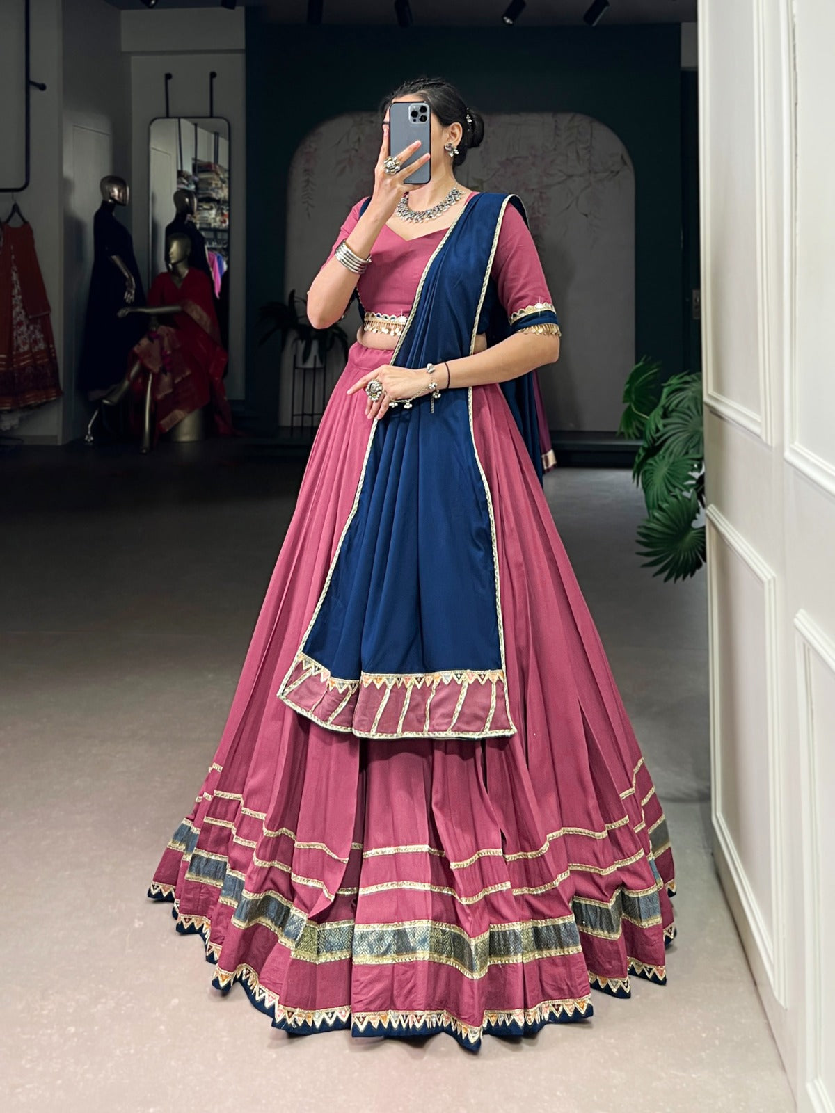Womenline Elegant Dusty Pink Color Pure Rayon Navratri Lehenga Choli