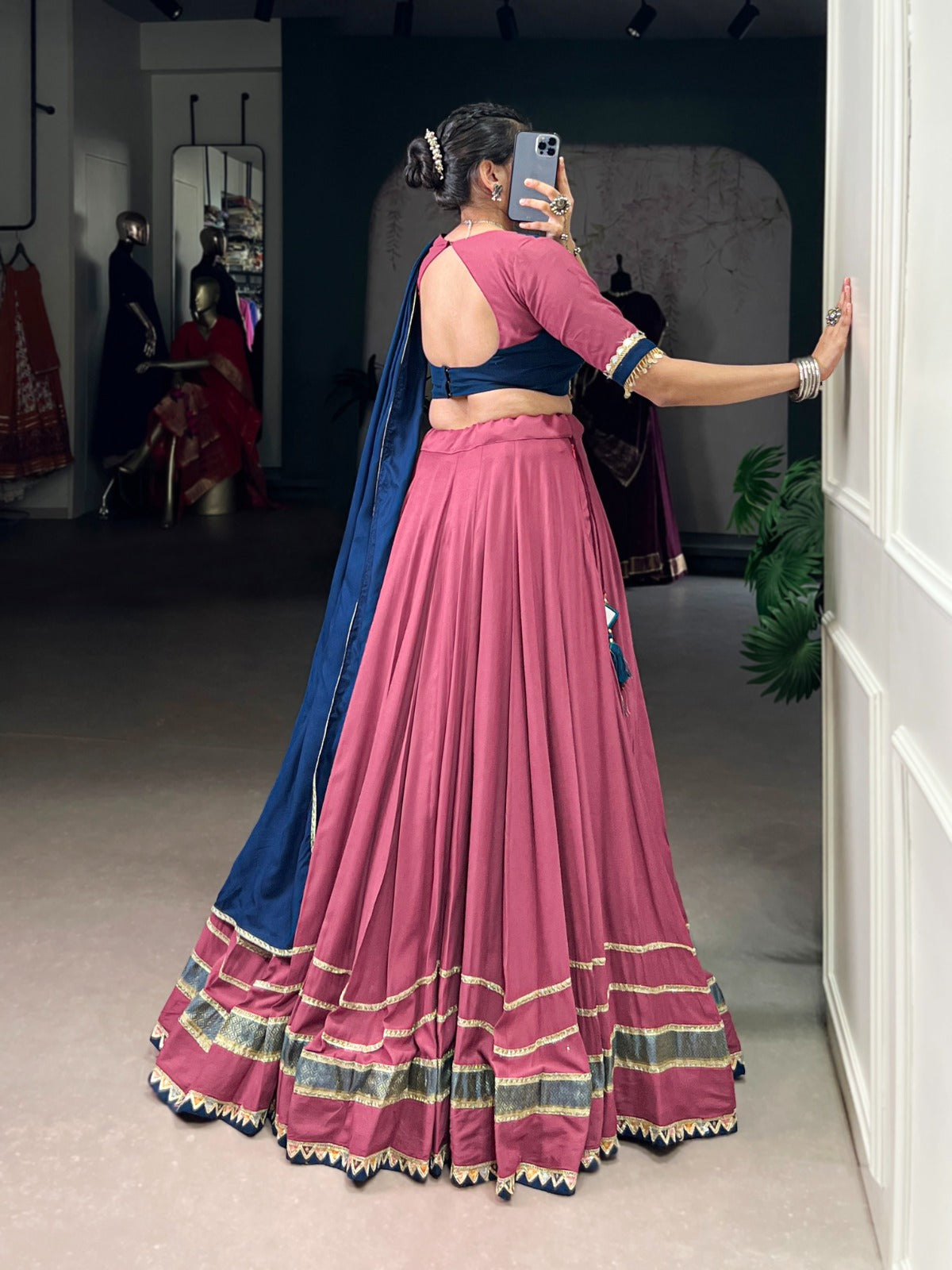 Womenline Elegant Dusty Pink Color Pure Rayon Navratri Lehenga Choli