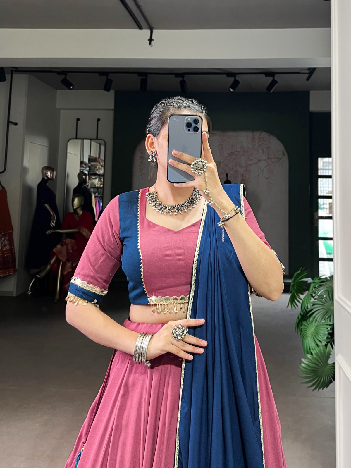 Womenline Elegant Dusty Pink Color Pure Rayon Navratri Lehenga Choli