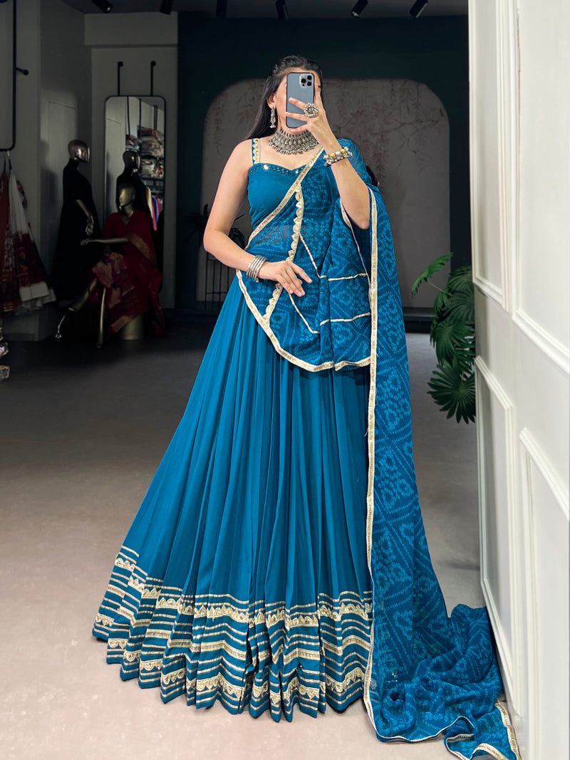 Womenline Classic Teal Green Color Pure Rayon Navratri Lehenga Choli
