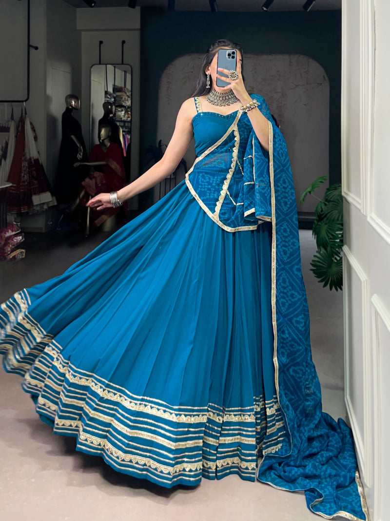 Womenline Classic Teal Green Color Pure Rayon Navratri Lehenga Choli