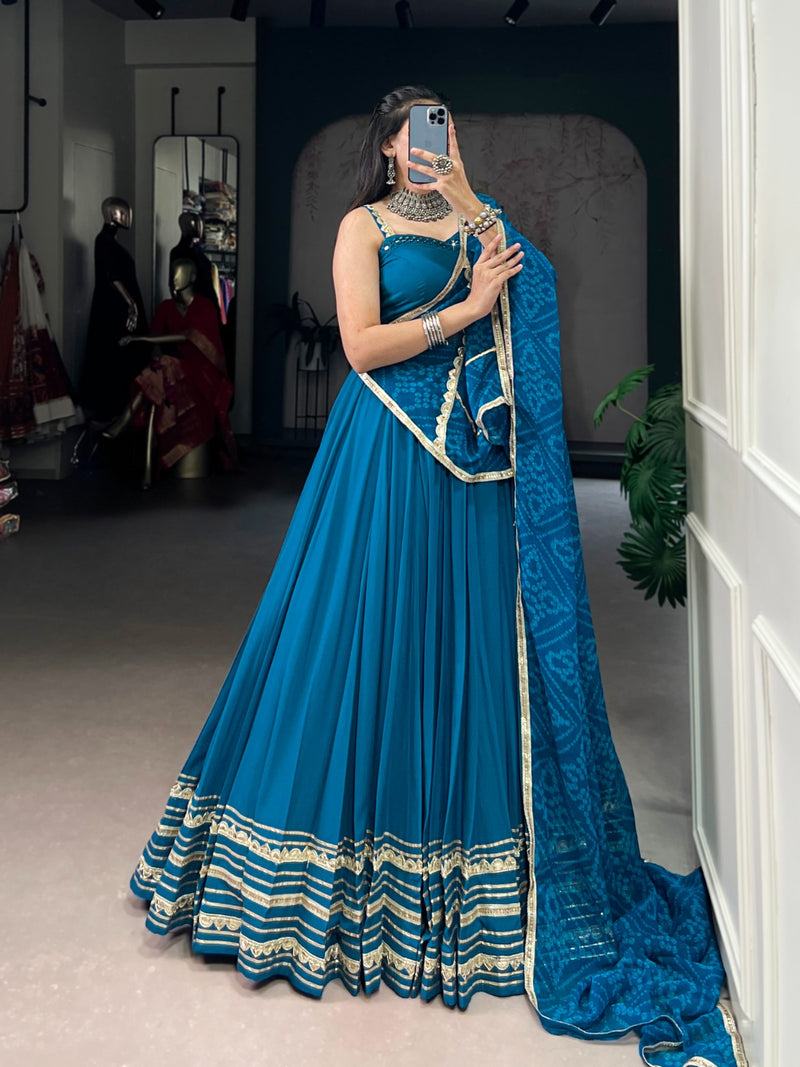 Womenline Classic Teal Green Color Pure Rayon Navratri Lehenga Choli
