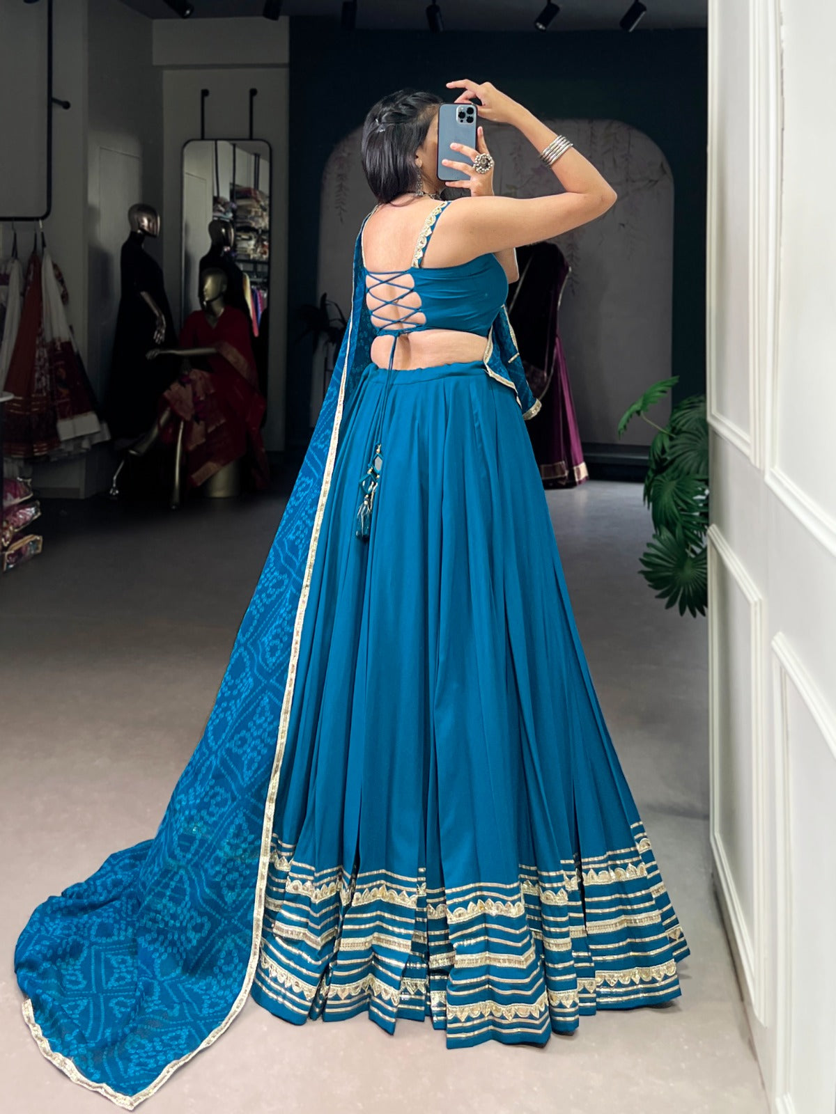 Womenline Classic Teal Green Color Pure Rayon Navratri Lehenga Choli