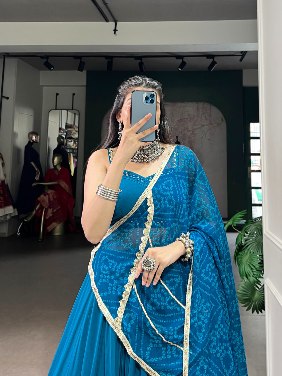 Womenline Classic Teal Green Color Pure Rayon Navratri Lehenga Choli