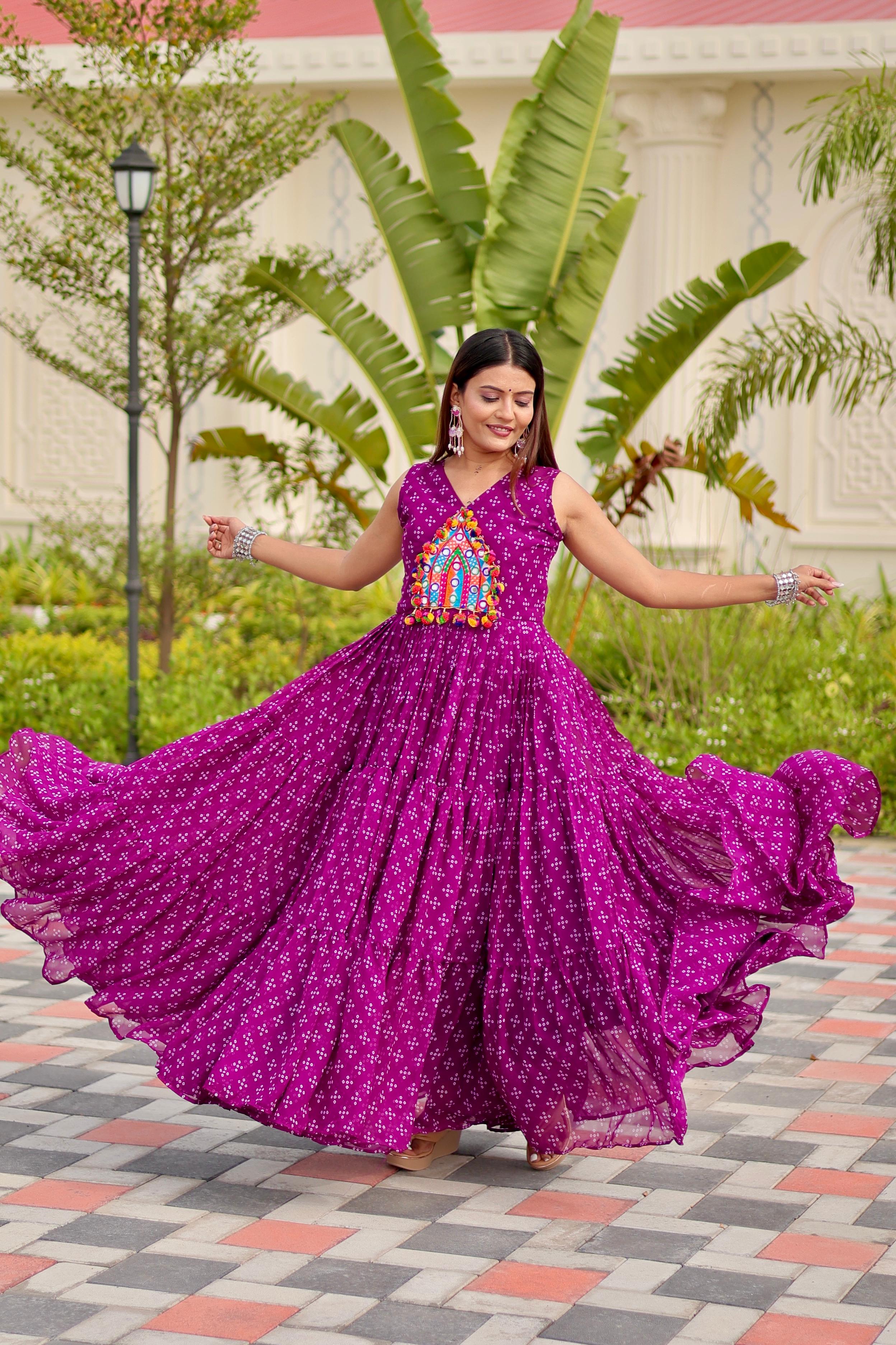 Womenline Purple Color Foux Georgette Navratri Gown