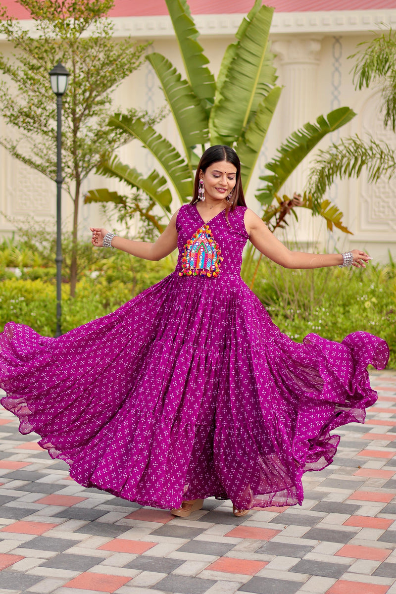 Womenline Purple Color Foux Georgette Navratri Gown