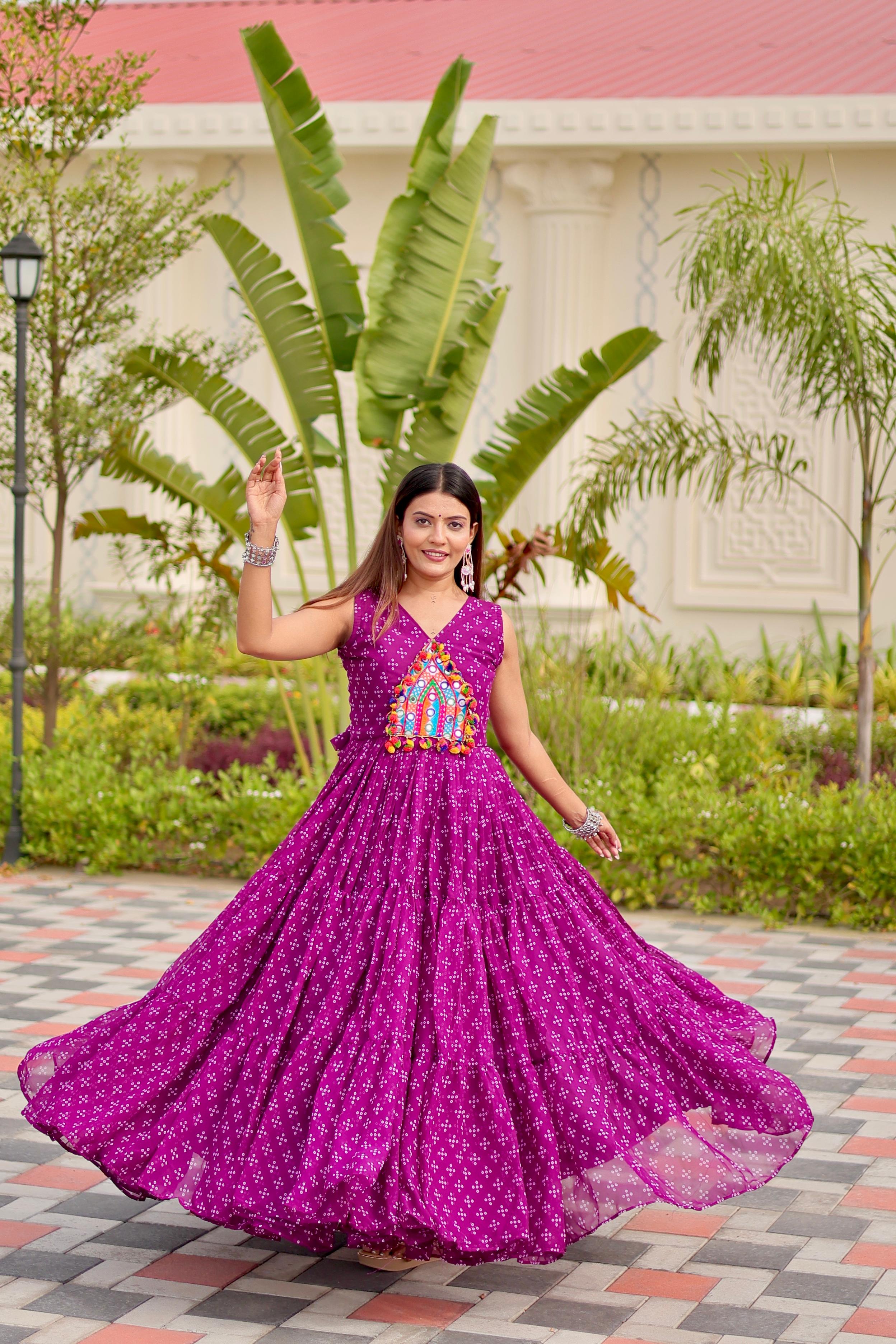 Womenline Purple Color Foux Georgette Navratri Gown