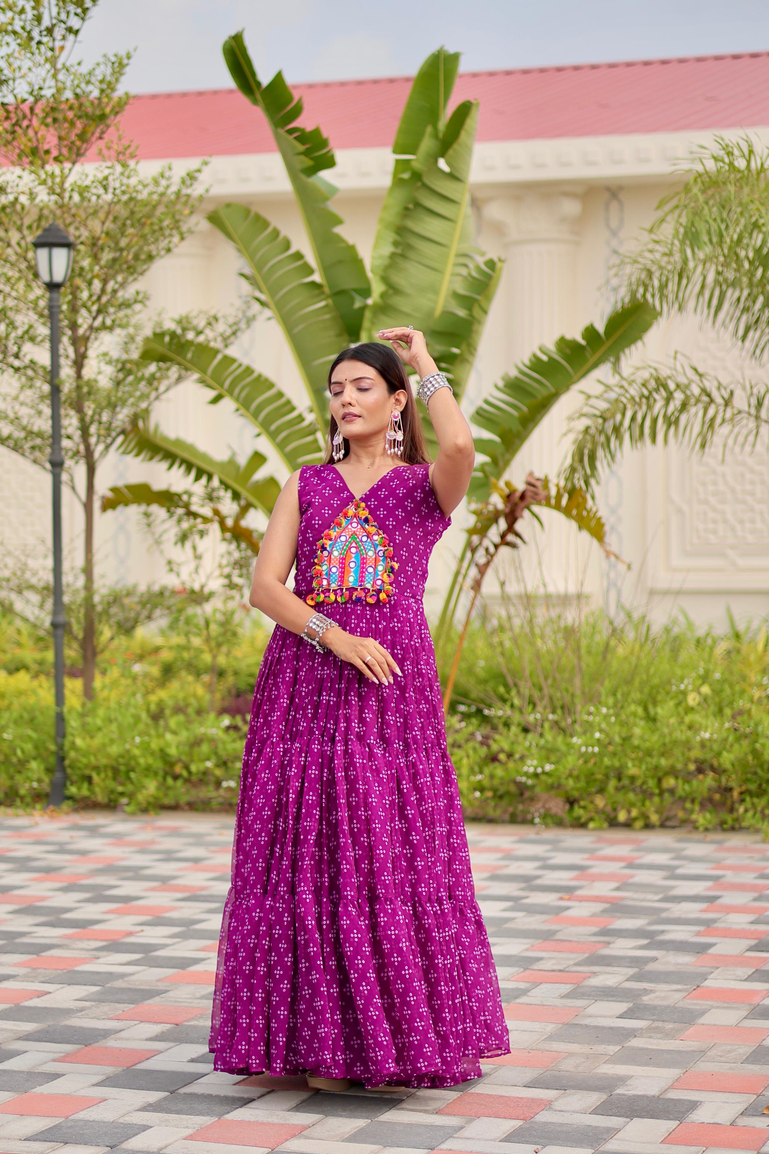 Womenline Purple Color Foux Georgette Navratri Gown