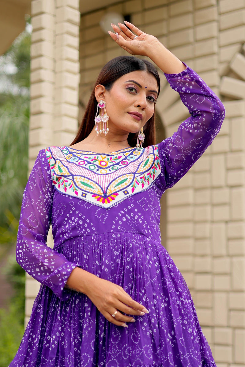 Womenline Purple Color Foux Georgette Navratri Gown
