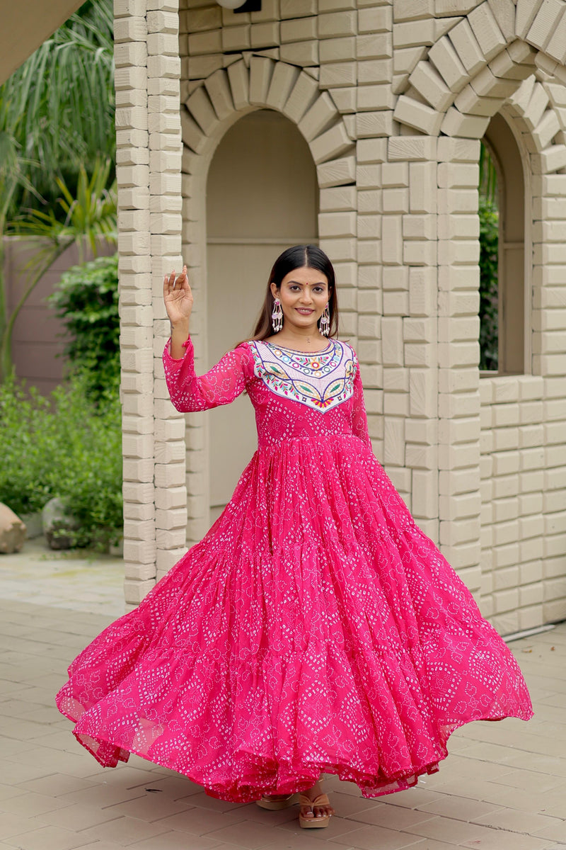 Womenline Pink Color Foux Georgette Navratri Gown