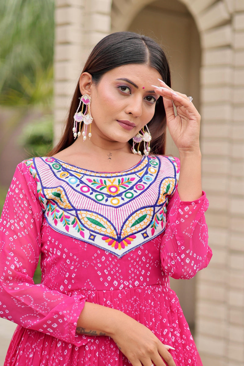 Womenline Pink Color Foux Georgette Navratri Gown