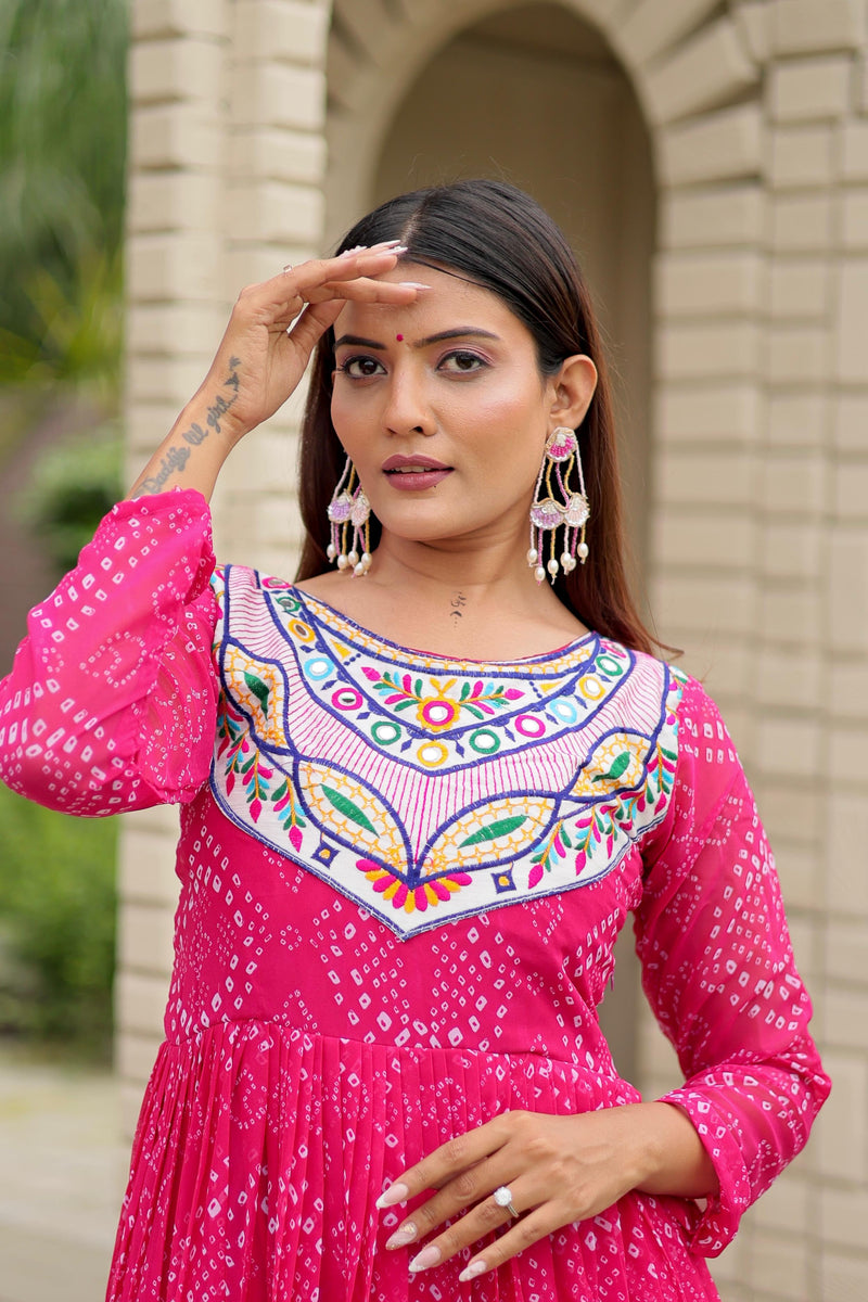 Womenline Pink Color Foux Georgette Navratri Gown