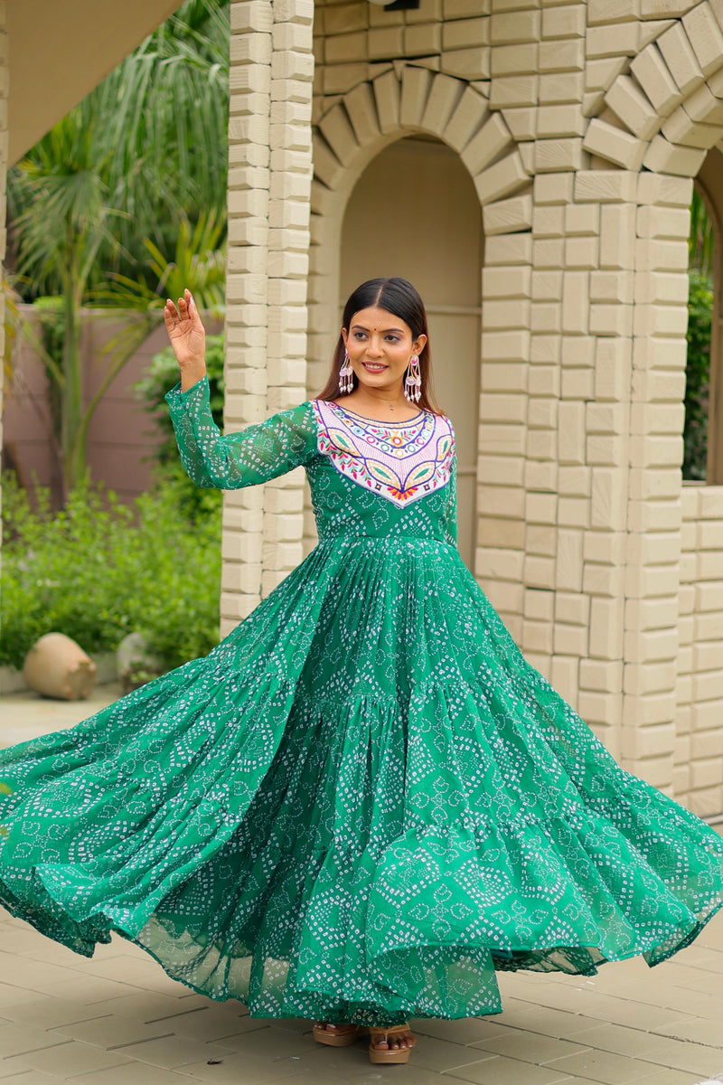 Womenline Green Color Foux Georgette Navratri Gown
