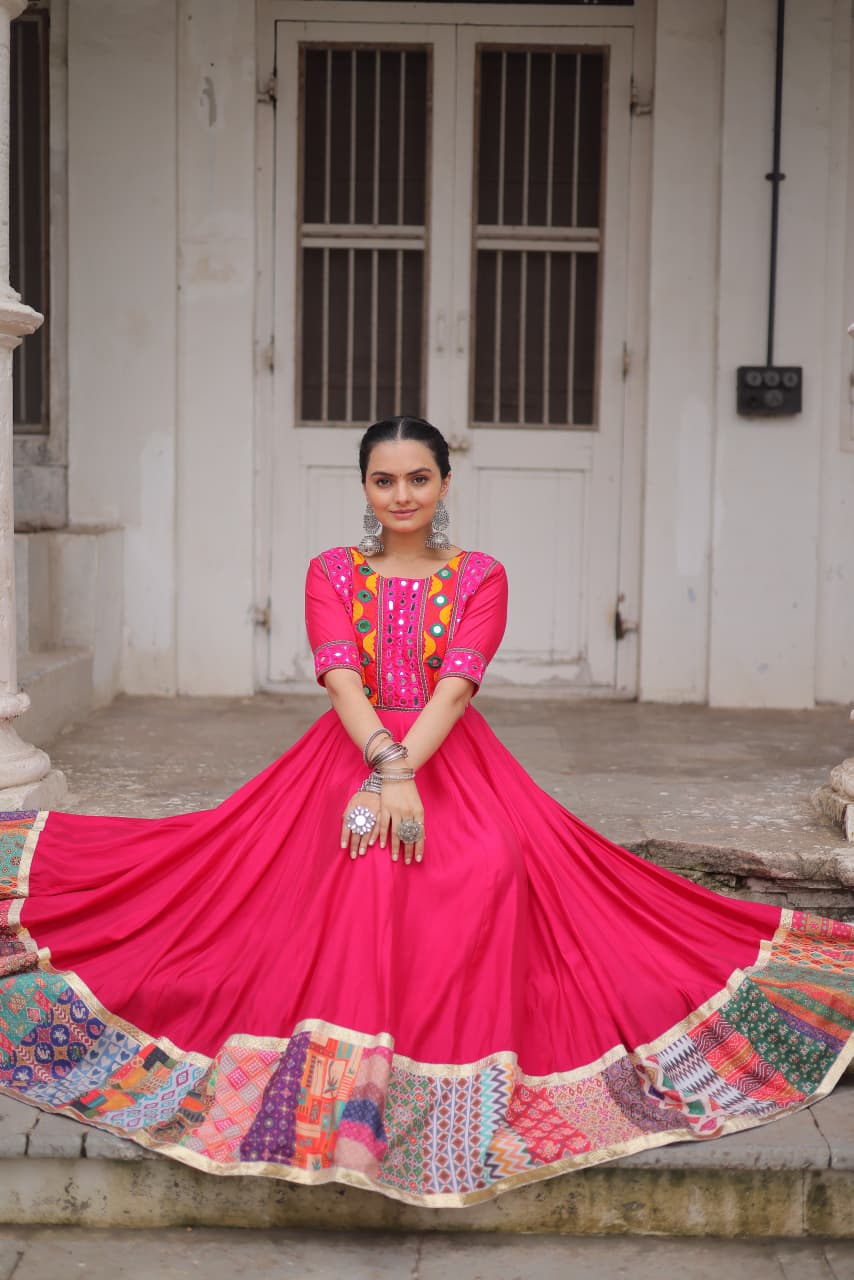 Womenline Pink Color Roman Navratri Gown
