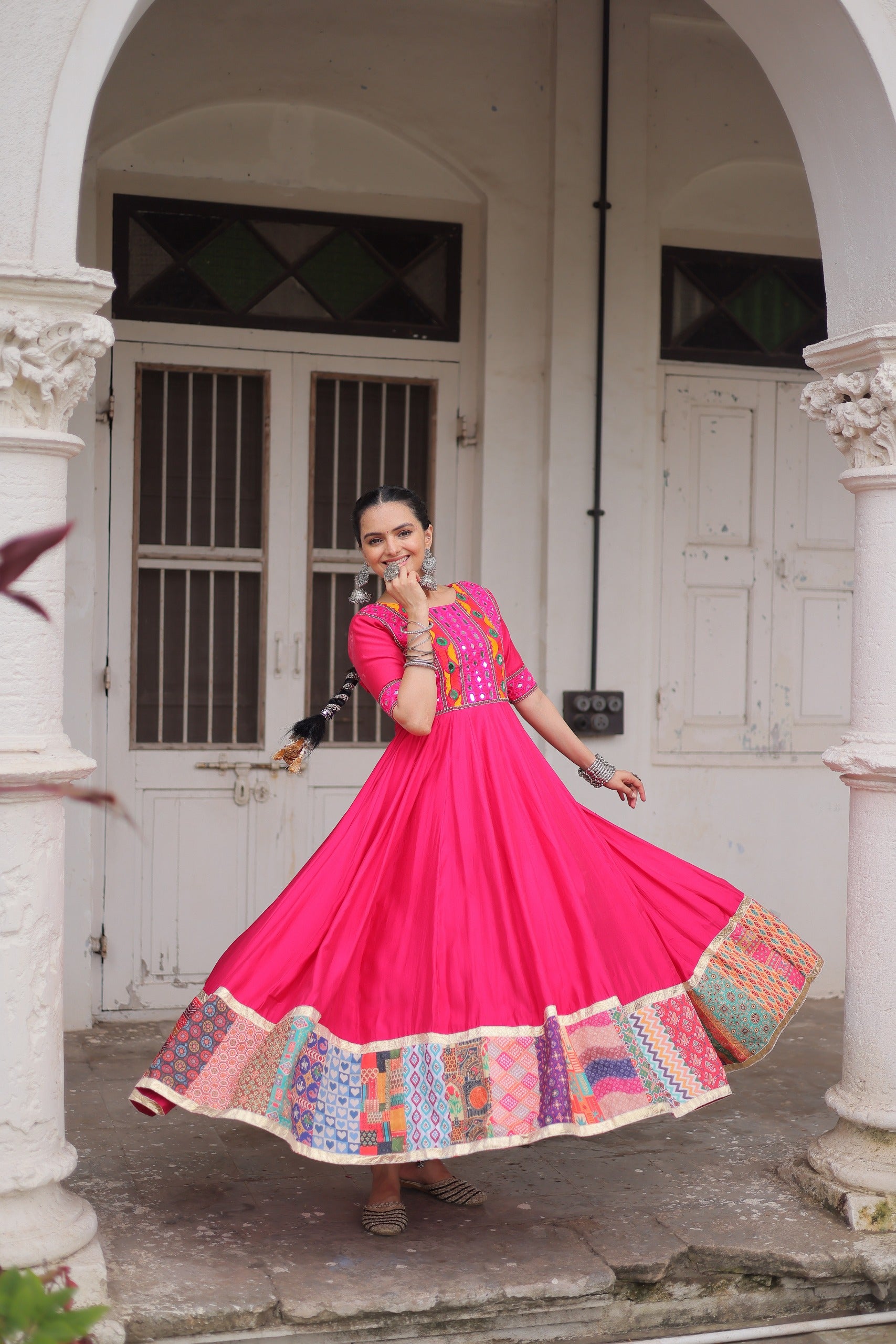 Womenline Pink Color Roman Navratri Gown