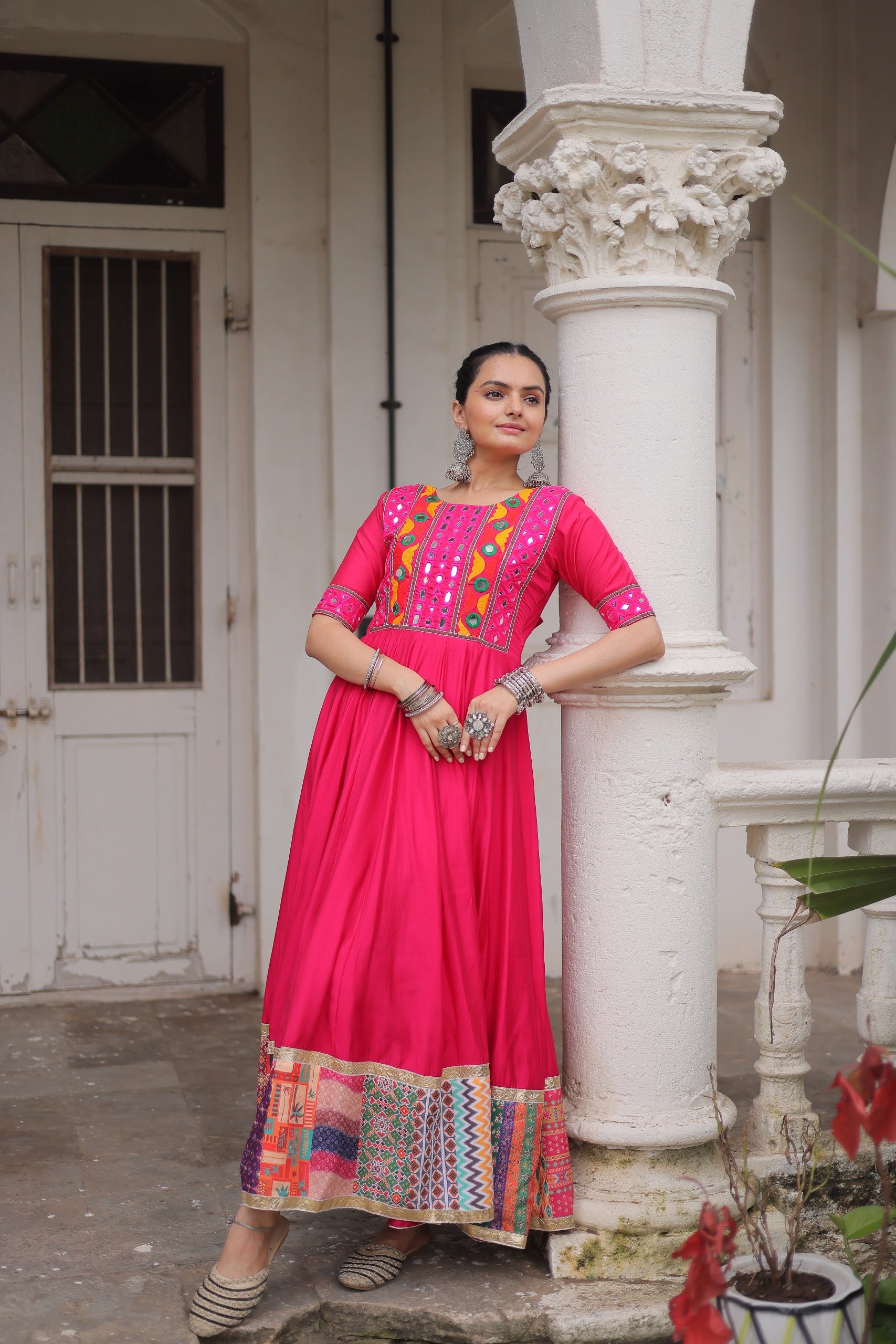 Womenline Pink Color Roman Navratri Gown