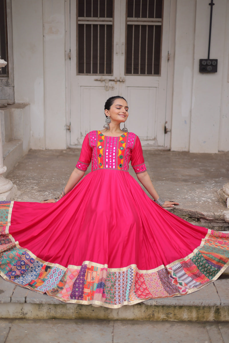 Womenline Pink Color Roman Navratri Gown