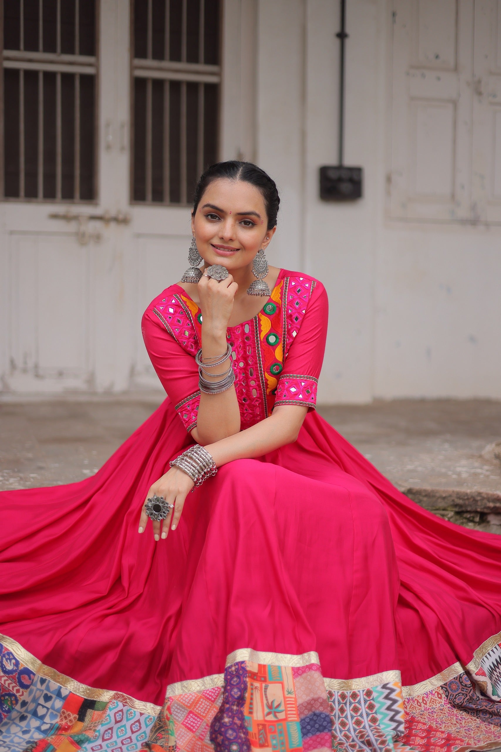 Womenline Pink Color Roman Navratri Gown