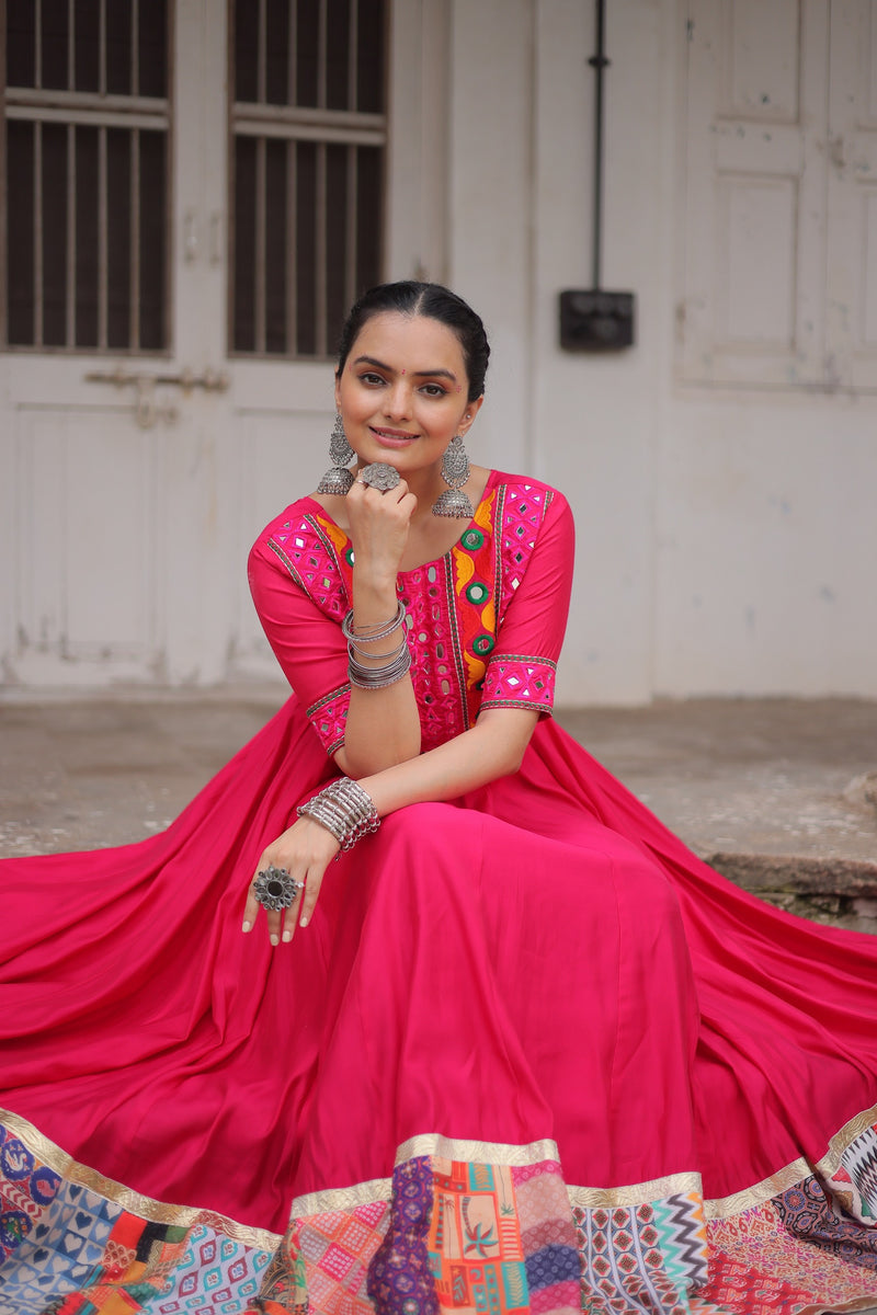 Womenline Pink Color Roman Navratri Gown
