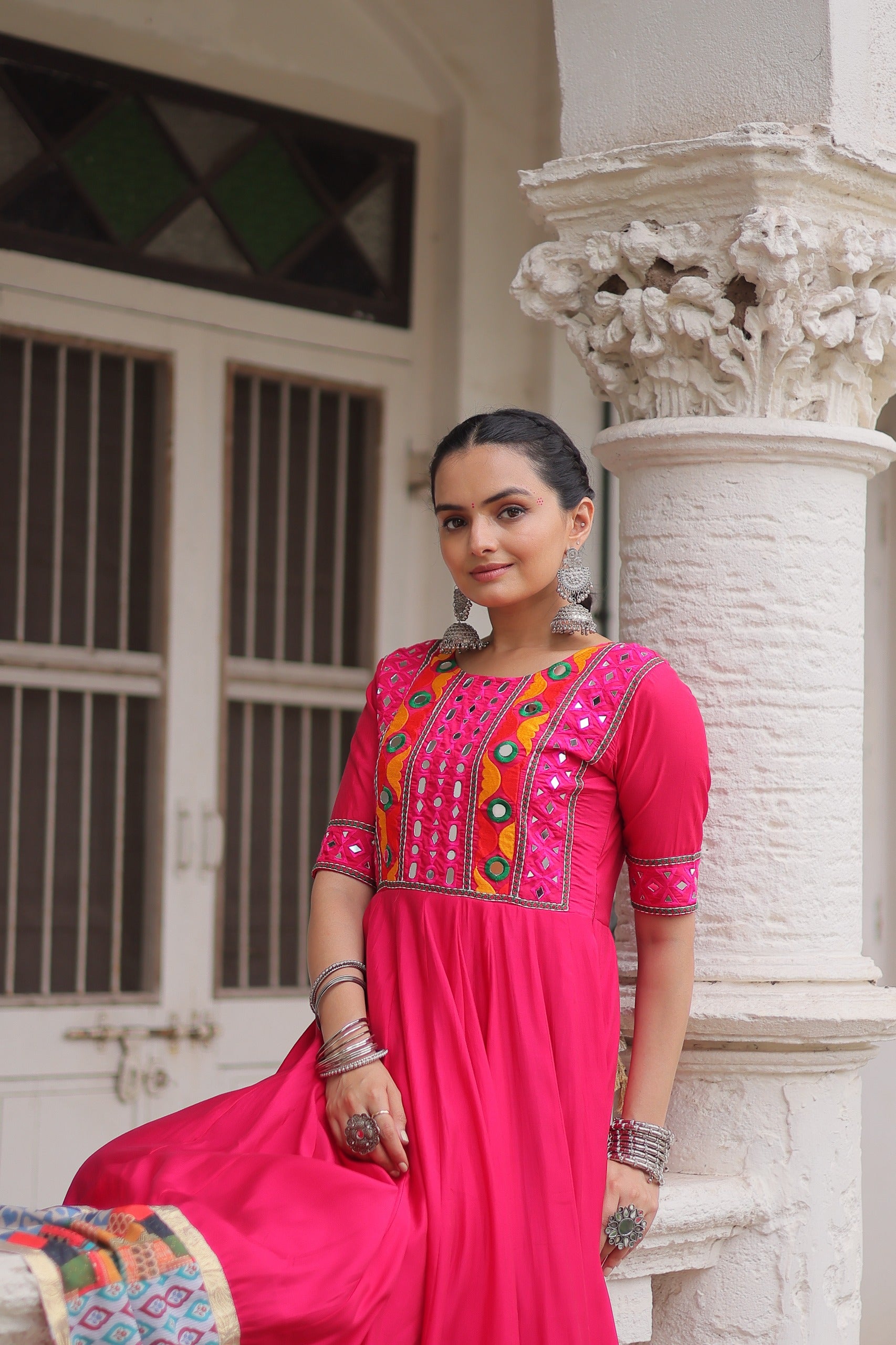 Womenline Pink Color Roman Navratri Gown