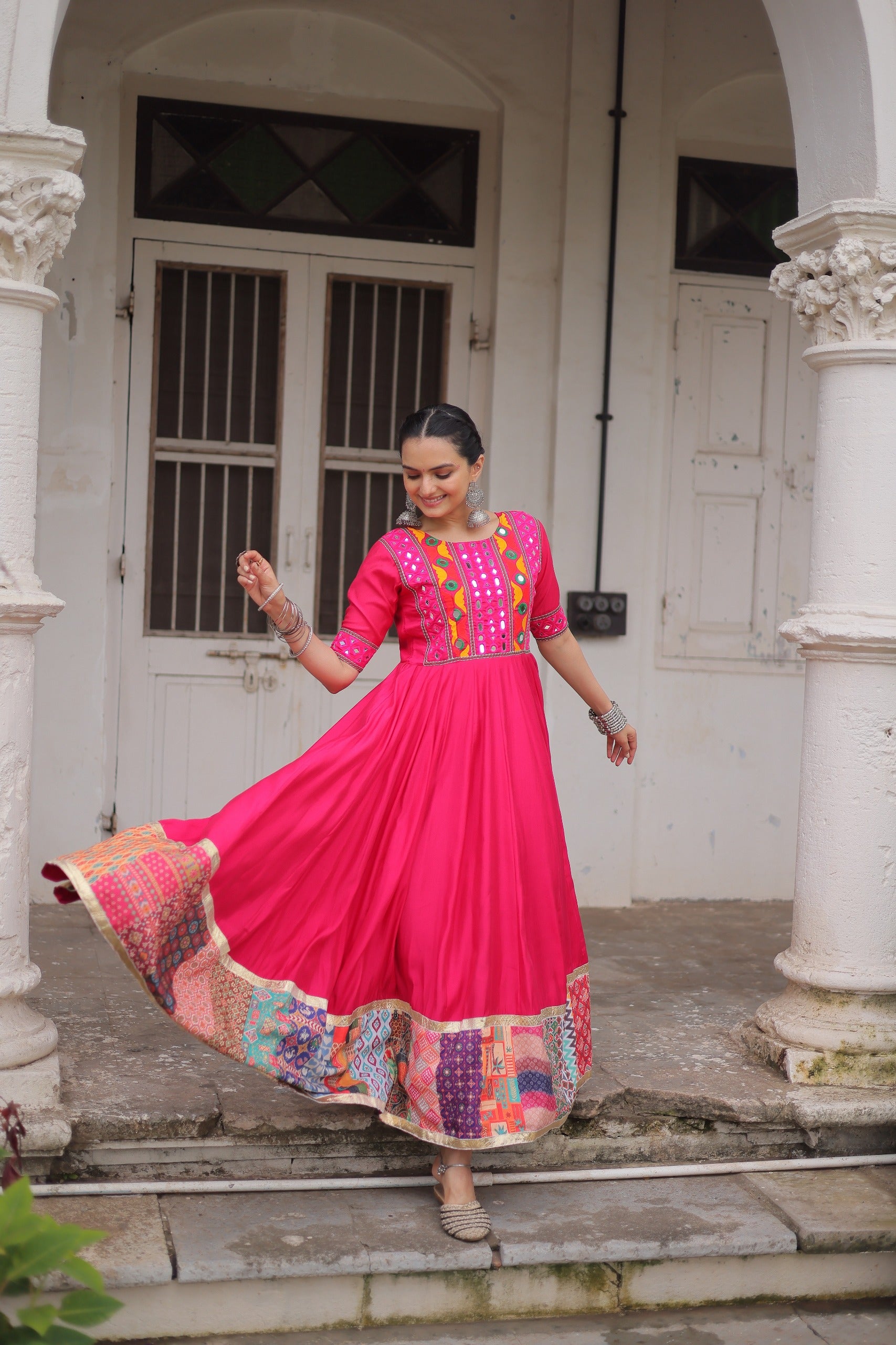 Womenline Pink Color Roman Navratri Gown