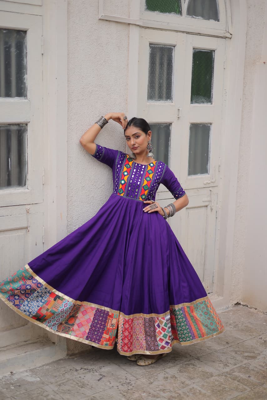 Womenline Purple Color Roman Navratri Gown