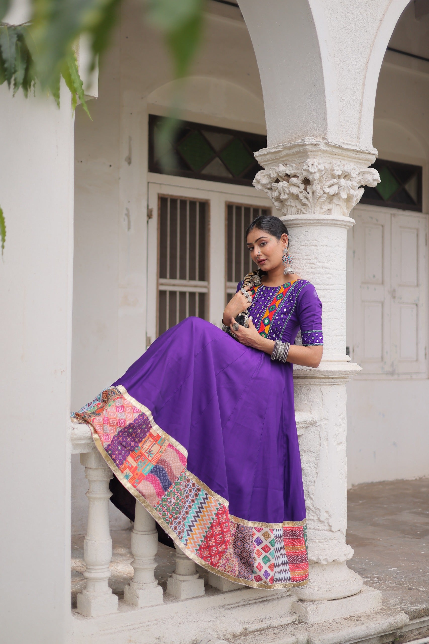 Womenline Purple Color Roman Navratri Gown