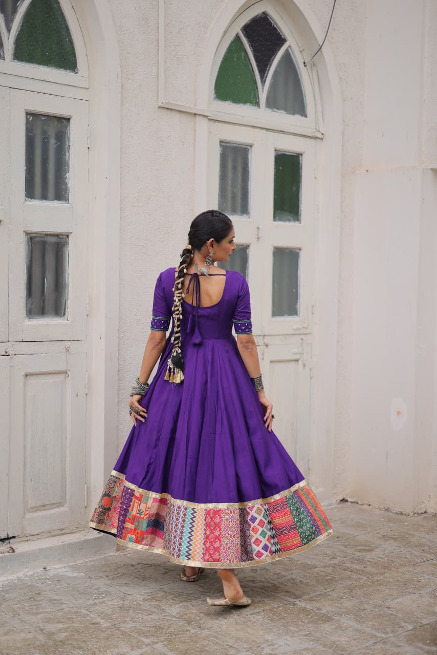 Womenline Purple Color Roman Navratri Gown