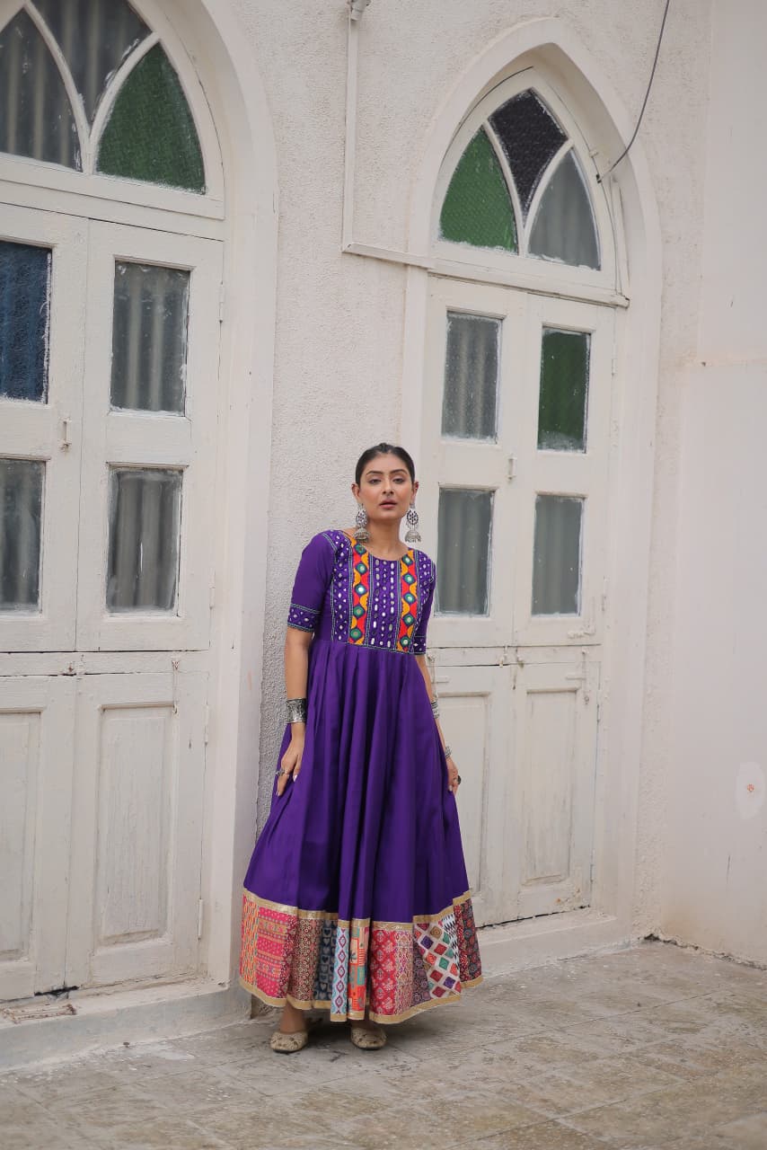 Womenline Purple Color Roman Navratri Gown
