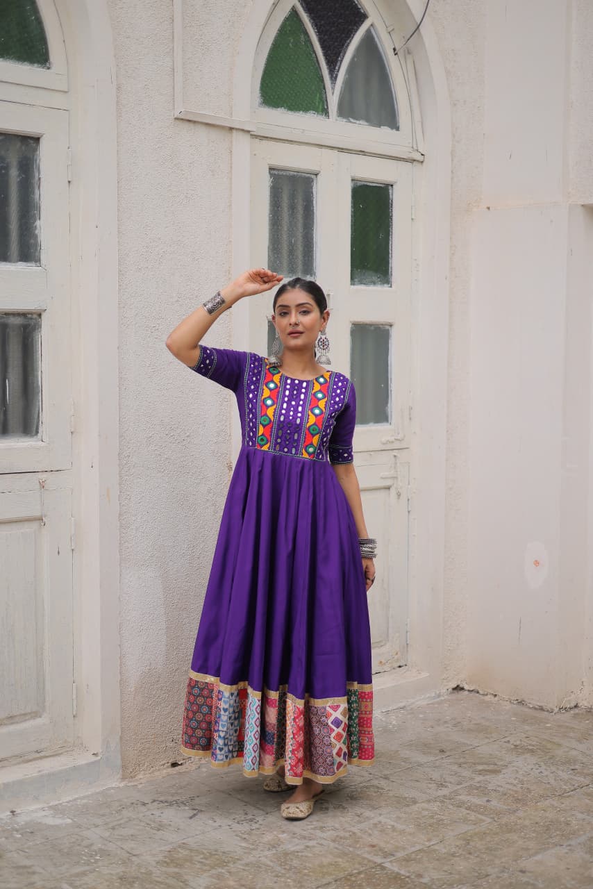 Womenline Purple Color Roman Navratri Gown