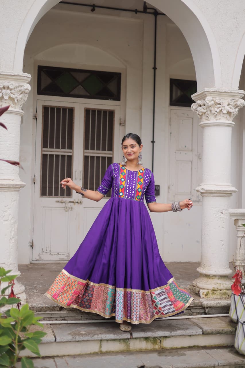Womenline Purple Color Roman Navratri Gown