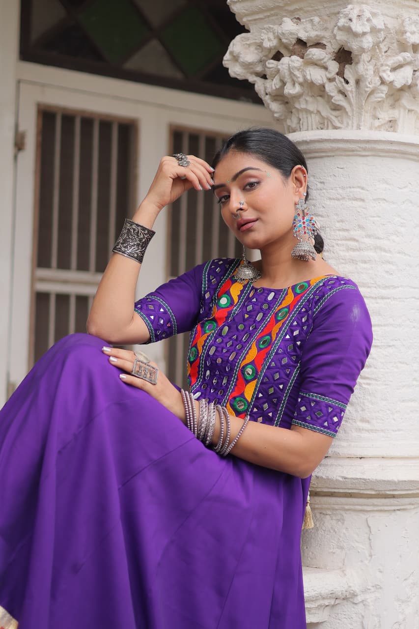 Womenline Purple Color Roman Navratri Gown
